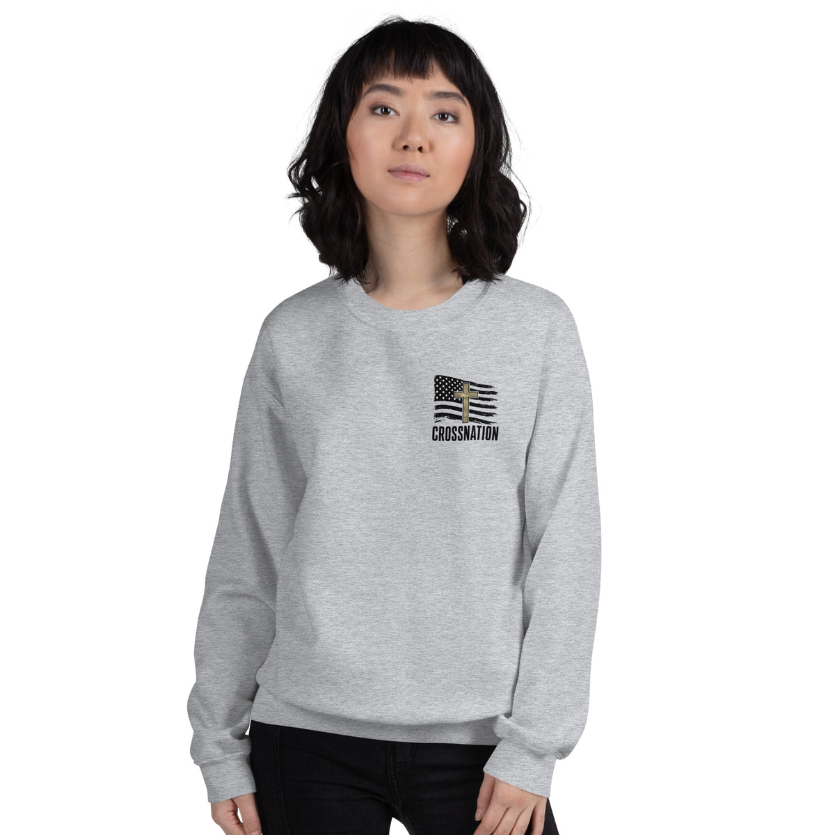 Heroes in Christ Army & Air Force Camo Sweatshirt - Sport Grey - Front View