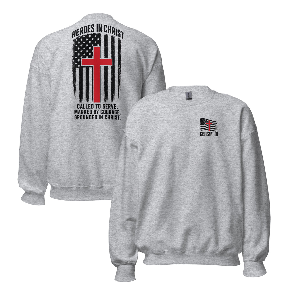 Heroes in Christ Fire & Rescue Sweatshirt - Sport Grey - Front and Back View