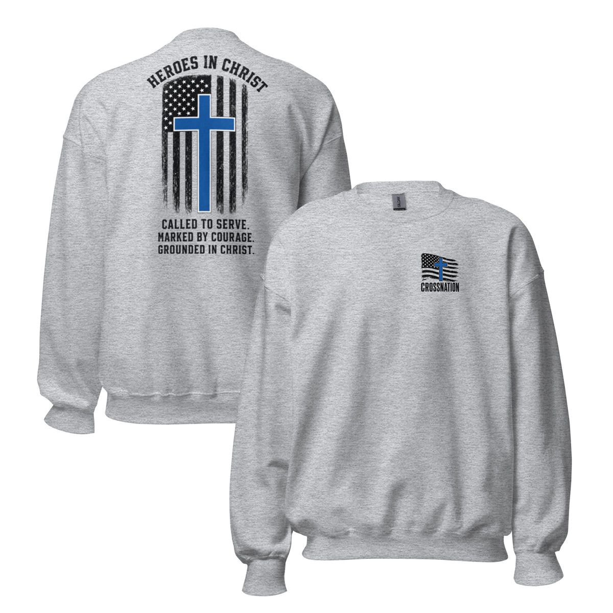 Heroes in Christ Police Sweatshirt - Sport Grey - Front and Back View