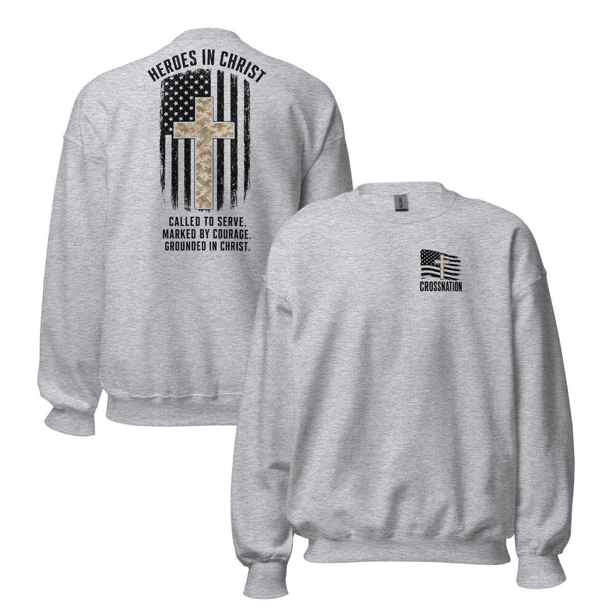 Heroes in Christ Marines Desert Camo Sweatshirt - Sport Grey - Front and Back View