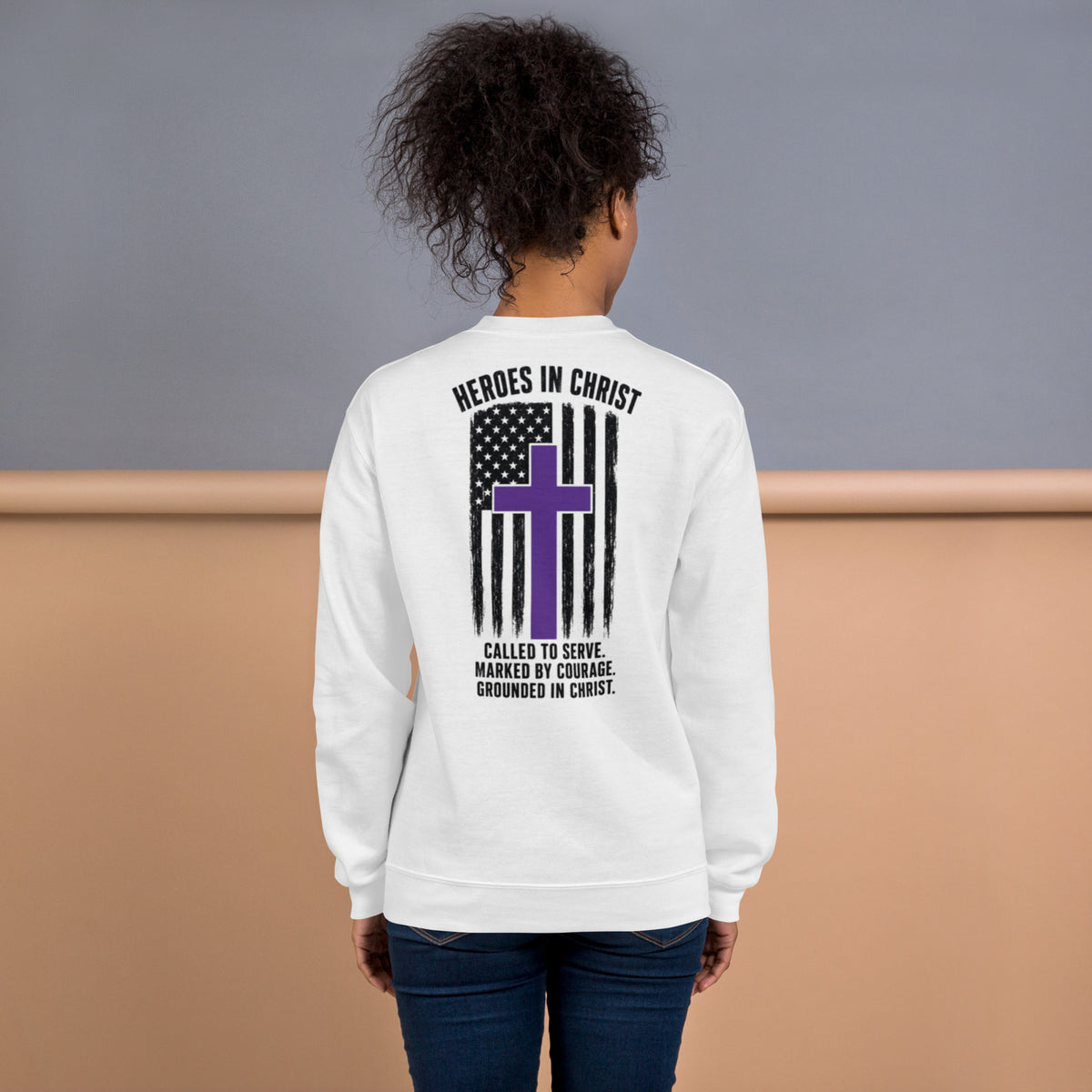 Heroes in Christ Security Sweatshirt - White - Back View
