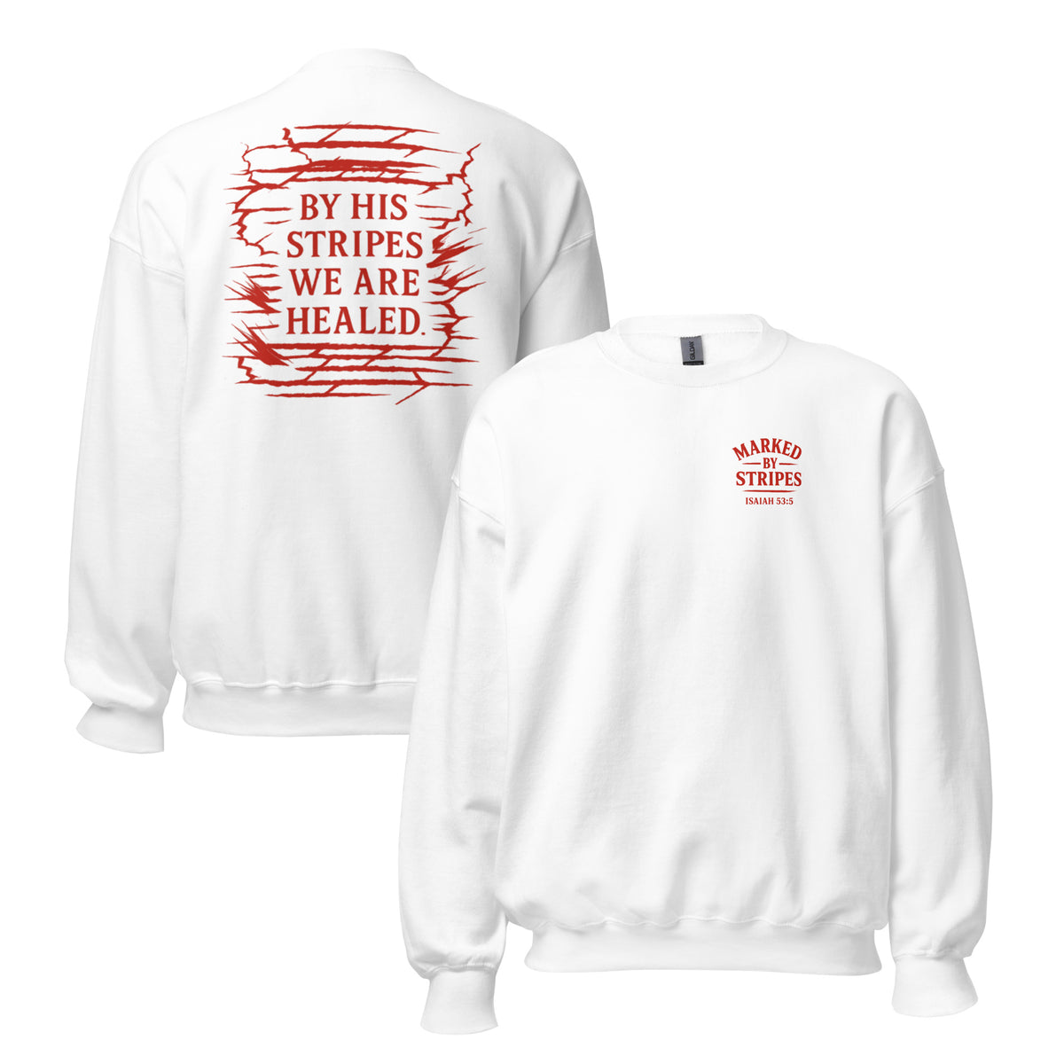 Marked by Stripes Sweatshirt - White - Front and Back View