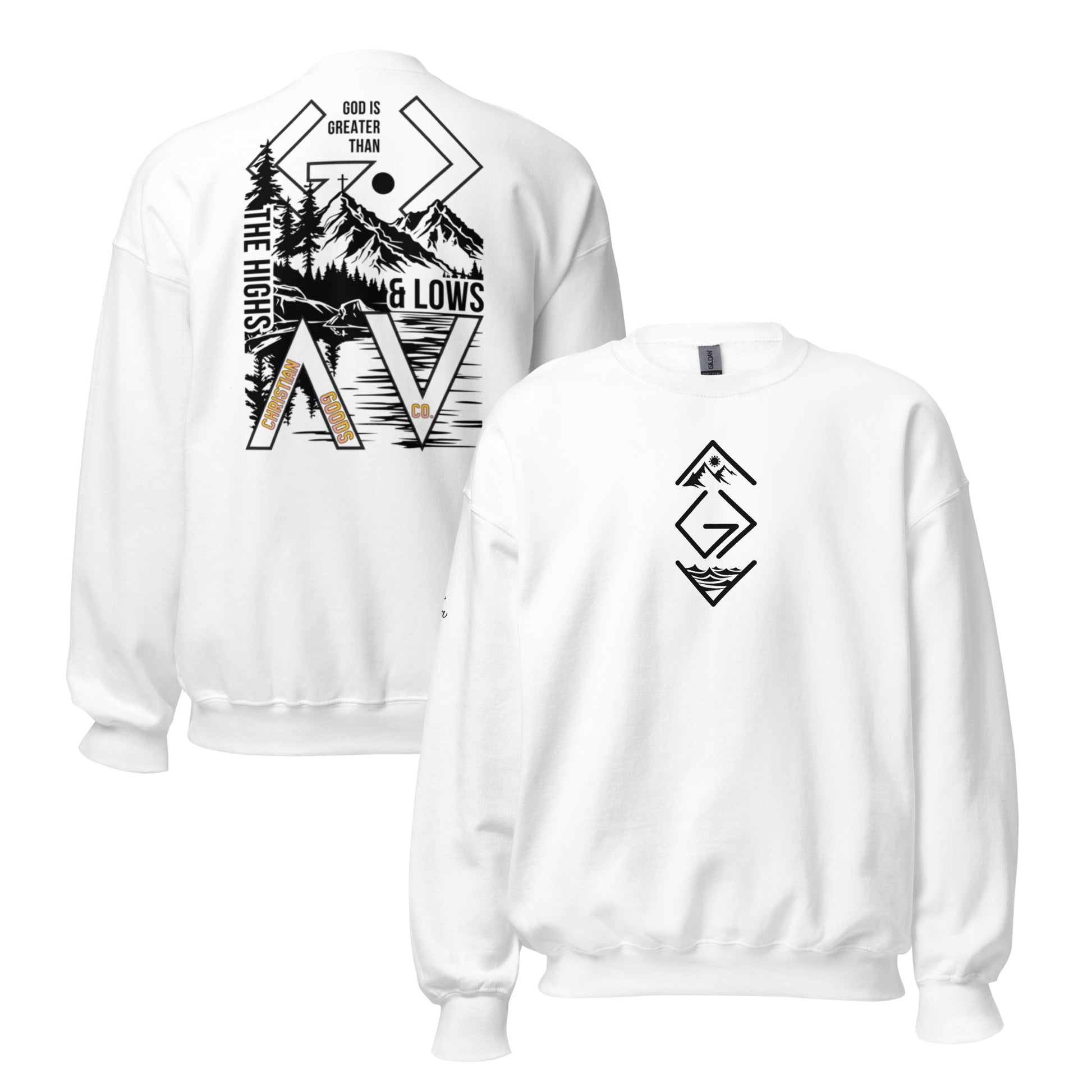 God is Greater Than Sweatshirt - White - Front and Back View