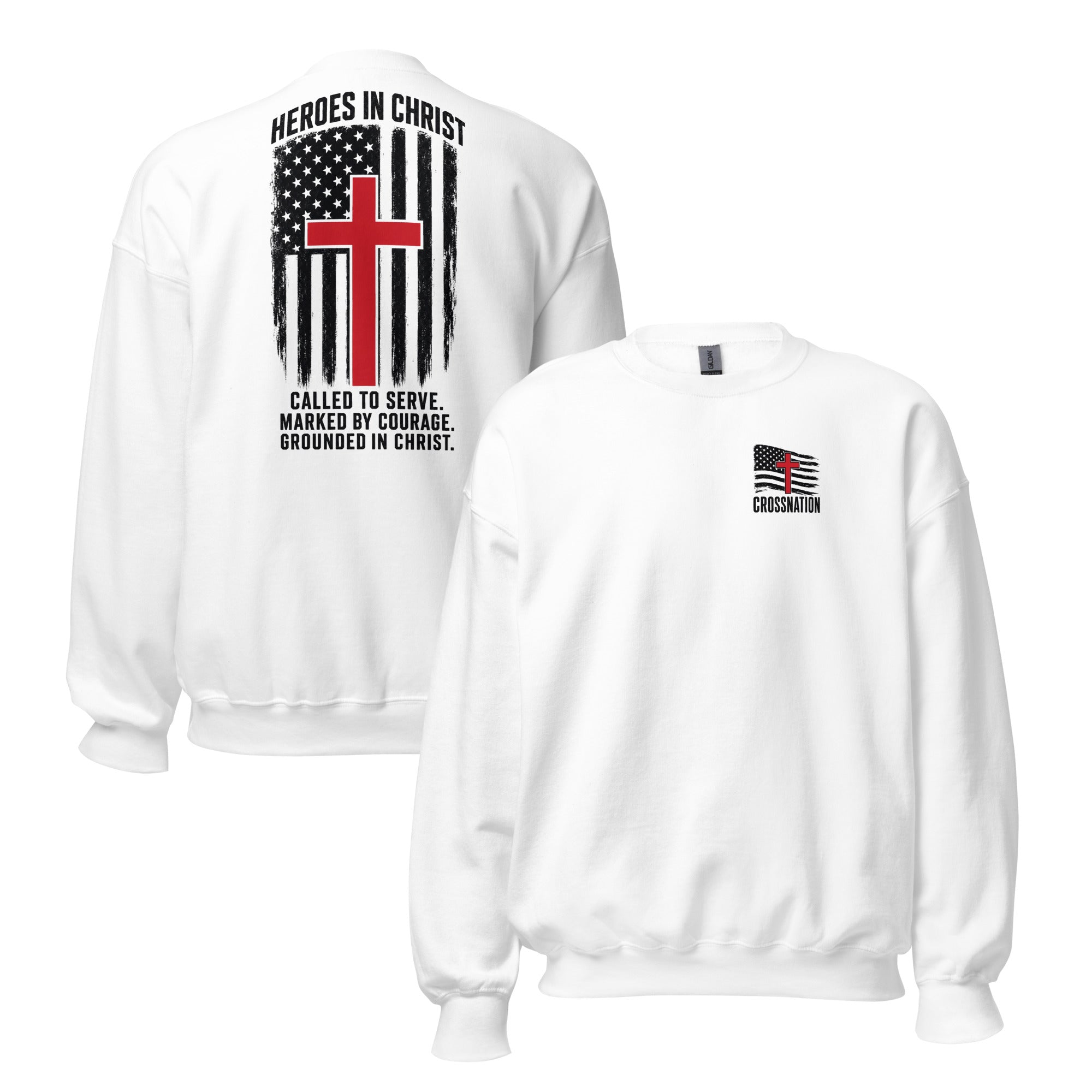 Heroes in Christ Fire & Rescue Sweatshirt - White - Front and Back View