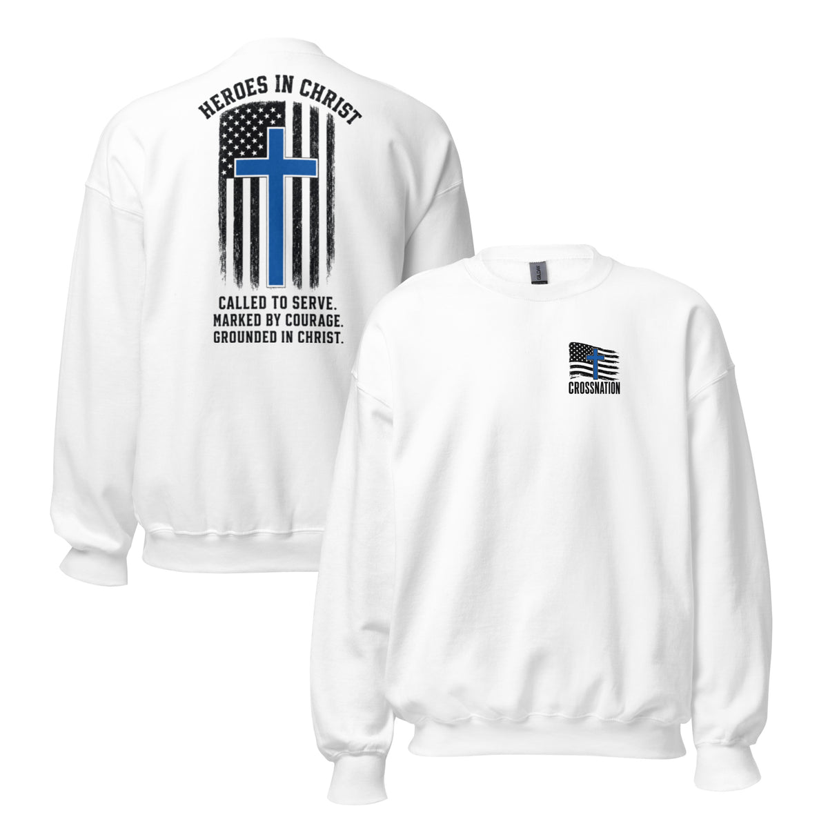 Heroes in Christ Police Sweatshirt - White - Front and Back View