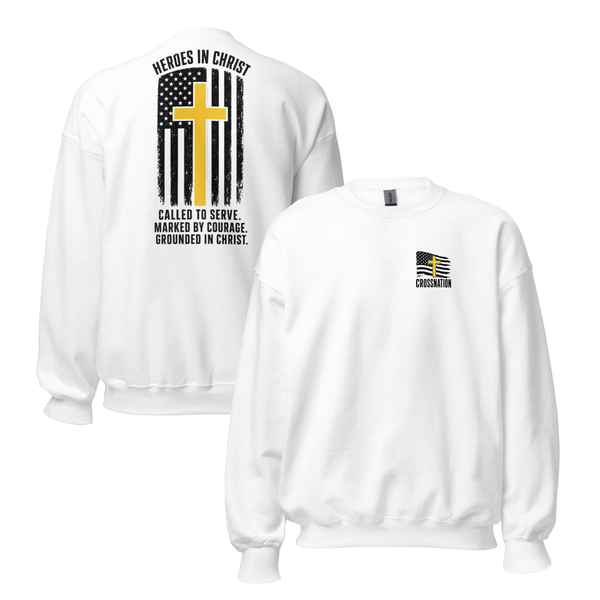 Heroes in Christ Dispatch Sweatshirt - White - Front and Back View