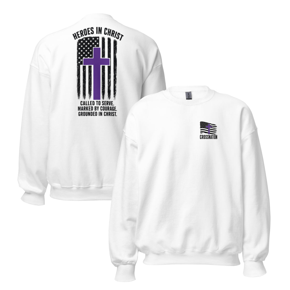 Heroes in Christ Security Sweatshirt - White - Front and Back View