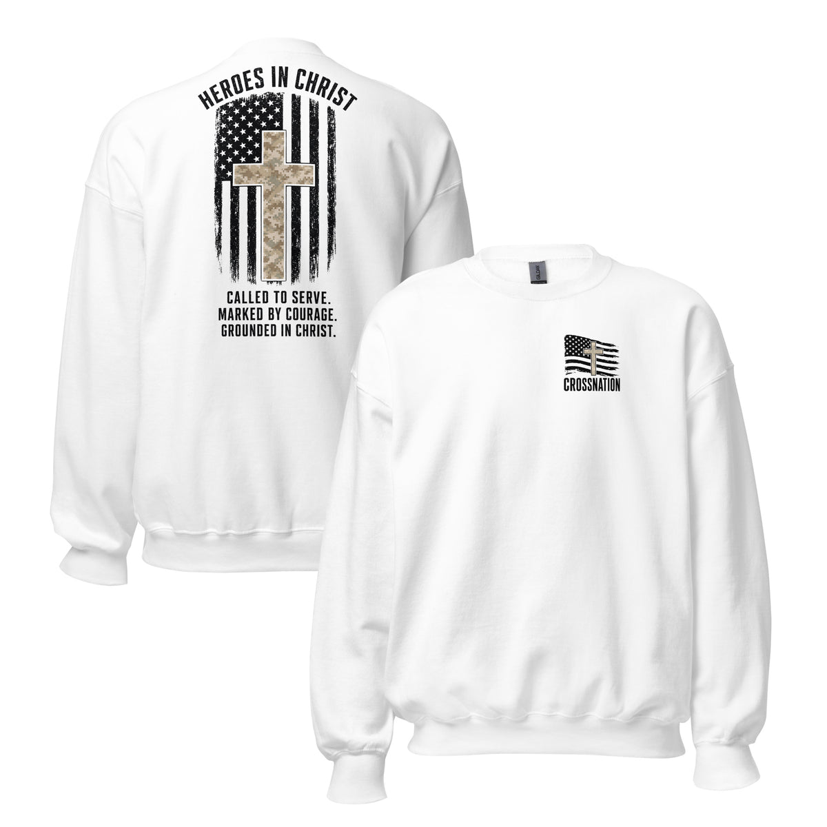 Heroes in Christ Marines Desert Camo Sweatshirt - White - Front and Back View