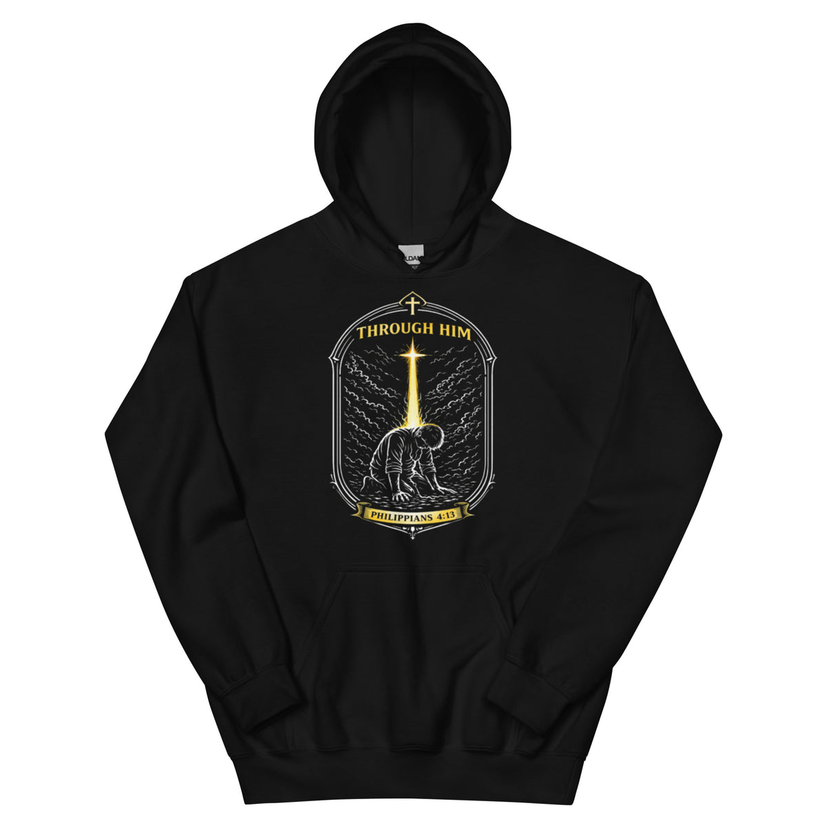 Through Him Men's Hoodie - Black - Front View