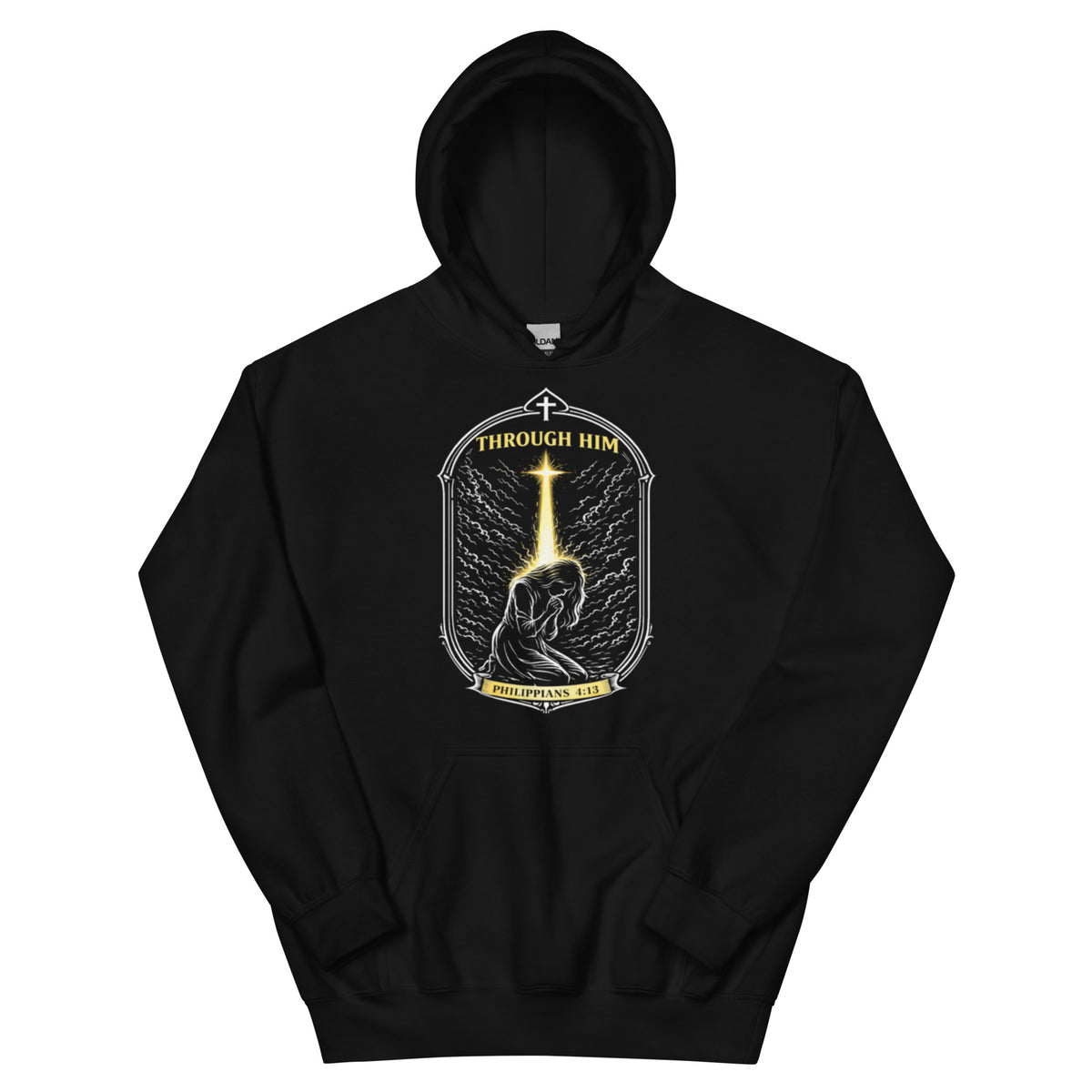 Through Him Women's Hoodie - Black - Front View