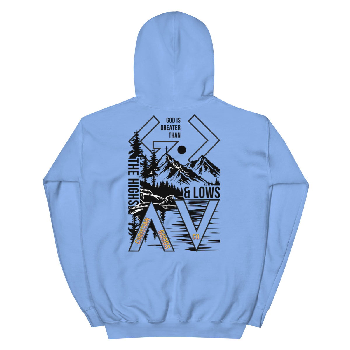 God is Greater Than Hoodie - Carolina Blue - Back View