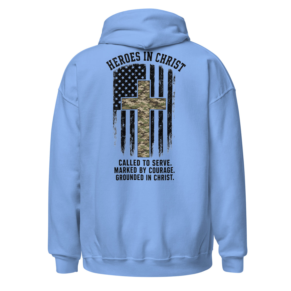 Heroes in Christ Army & Air Force Camo Hoodie - Carolina Blue - Back View