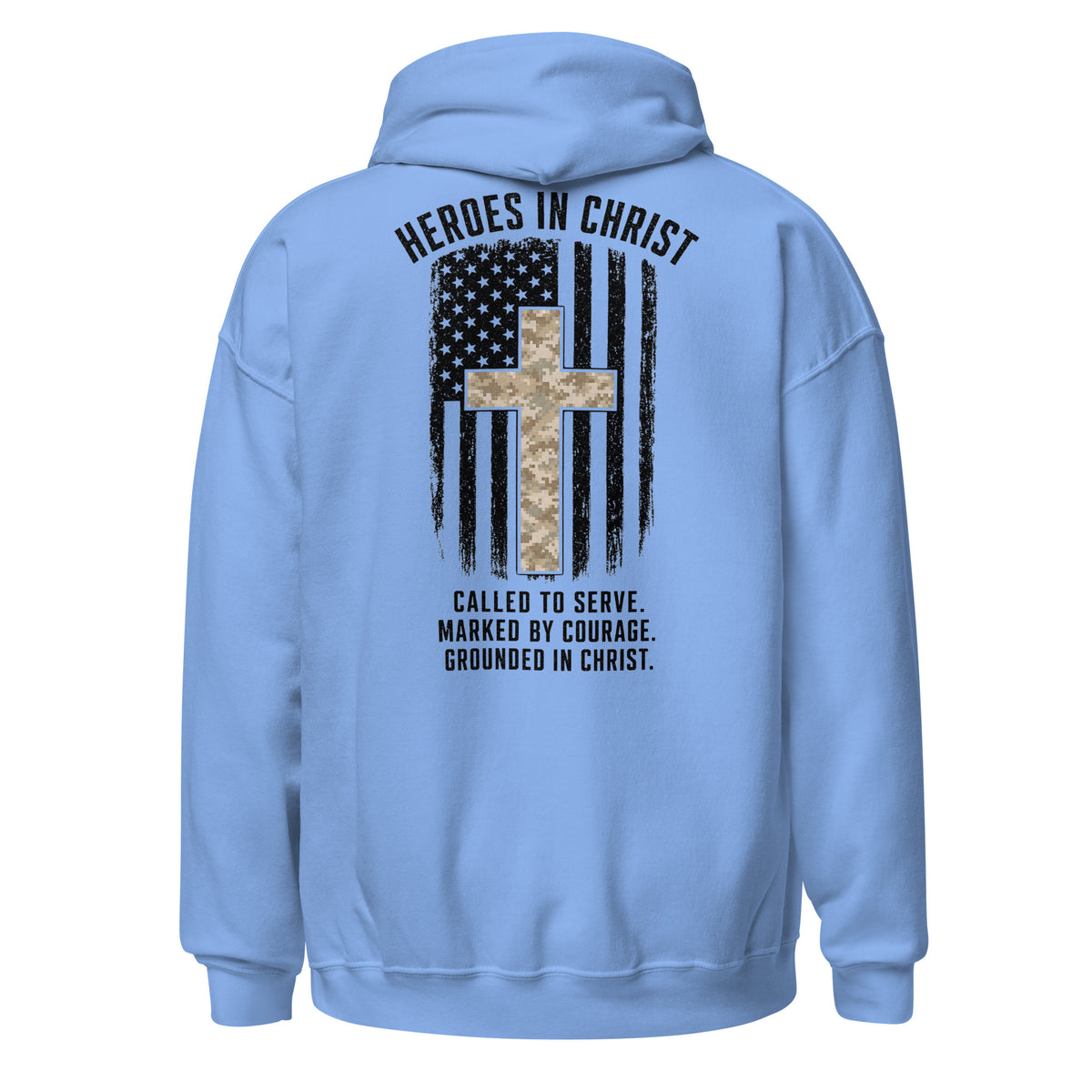 Heroes in Christ Marines Desert Camo Hoodie - Carolina Blue - Back View