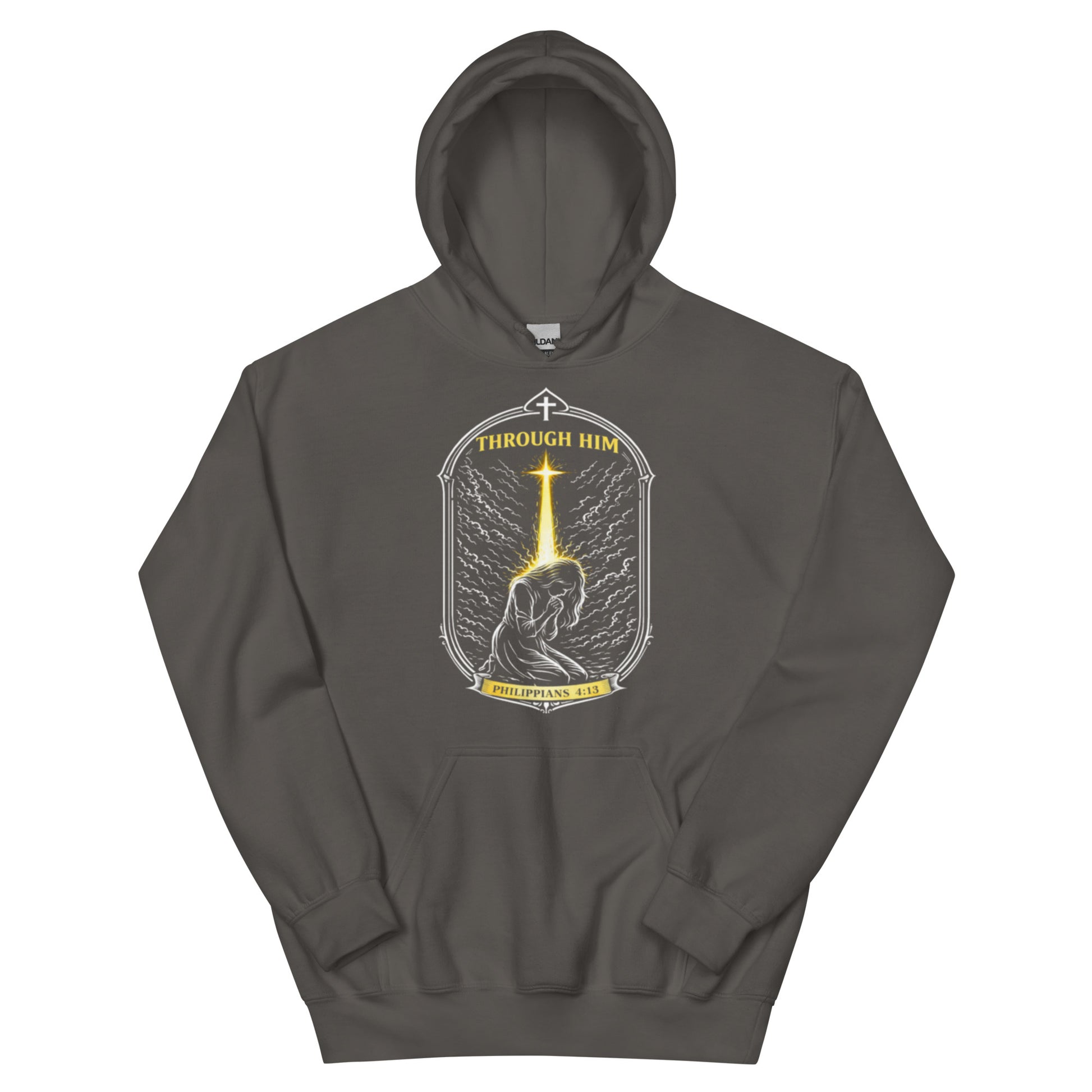 Through Him Women's Hoodie - Charcoal - Front View