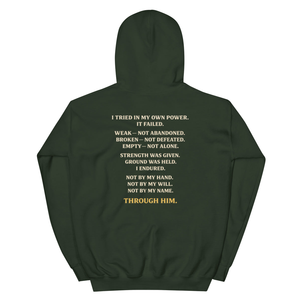 Through Him Men's Hoodie - Forest Green - Back View 2