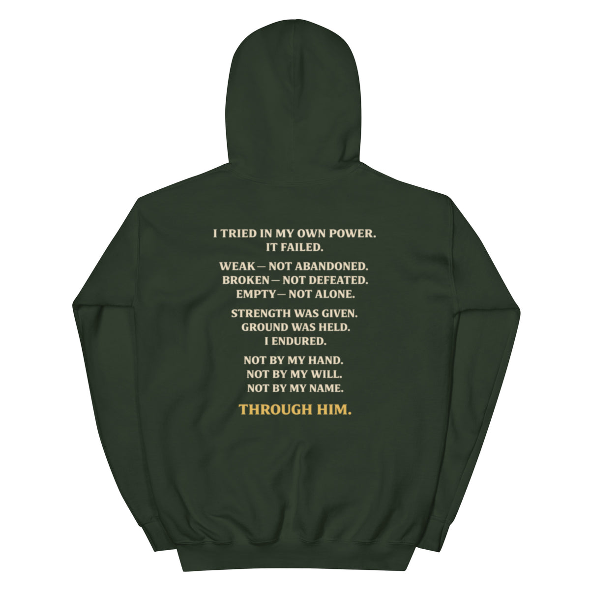 Through Him Women's Hoodie - Forest Green - Back View