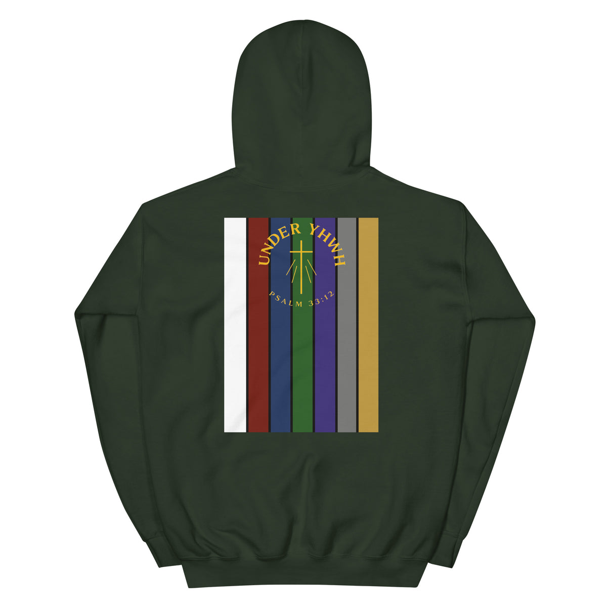 Under YHWH Banner Hoodie - Forest Green - Back View 2