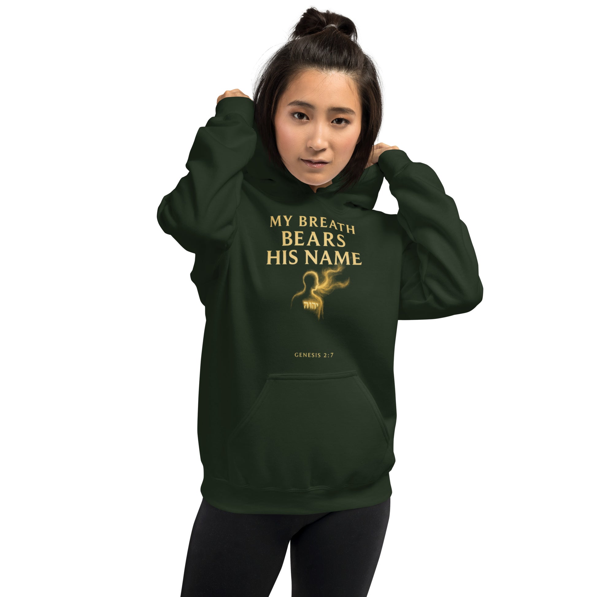 My Breath Bears His Name Hoodie - Forest Green - Front View