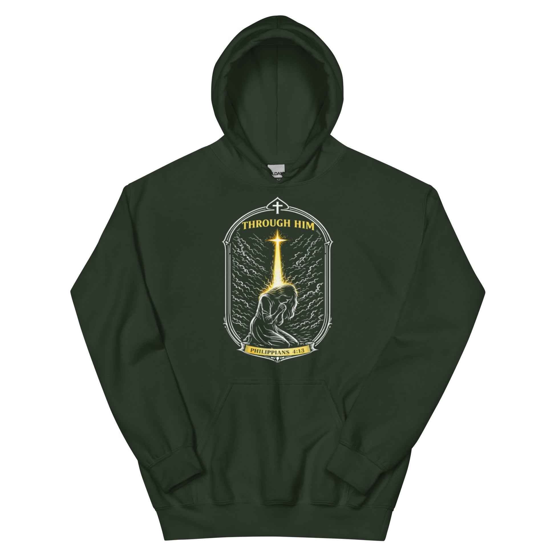 Through Him Women's Hoodie - Forest Green - Front View