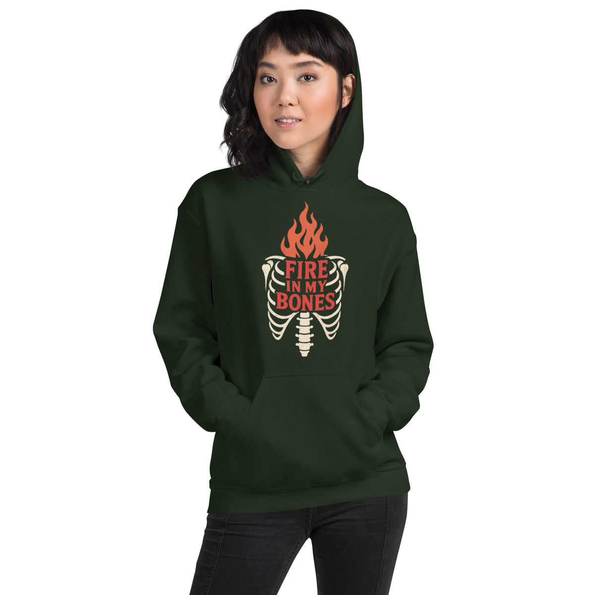 Fire in My Bones Hoodie - Forest Green - Front View
