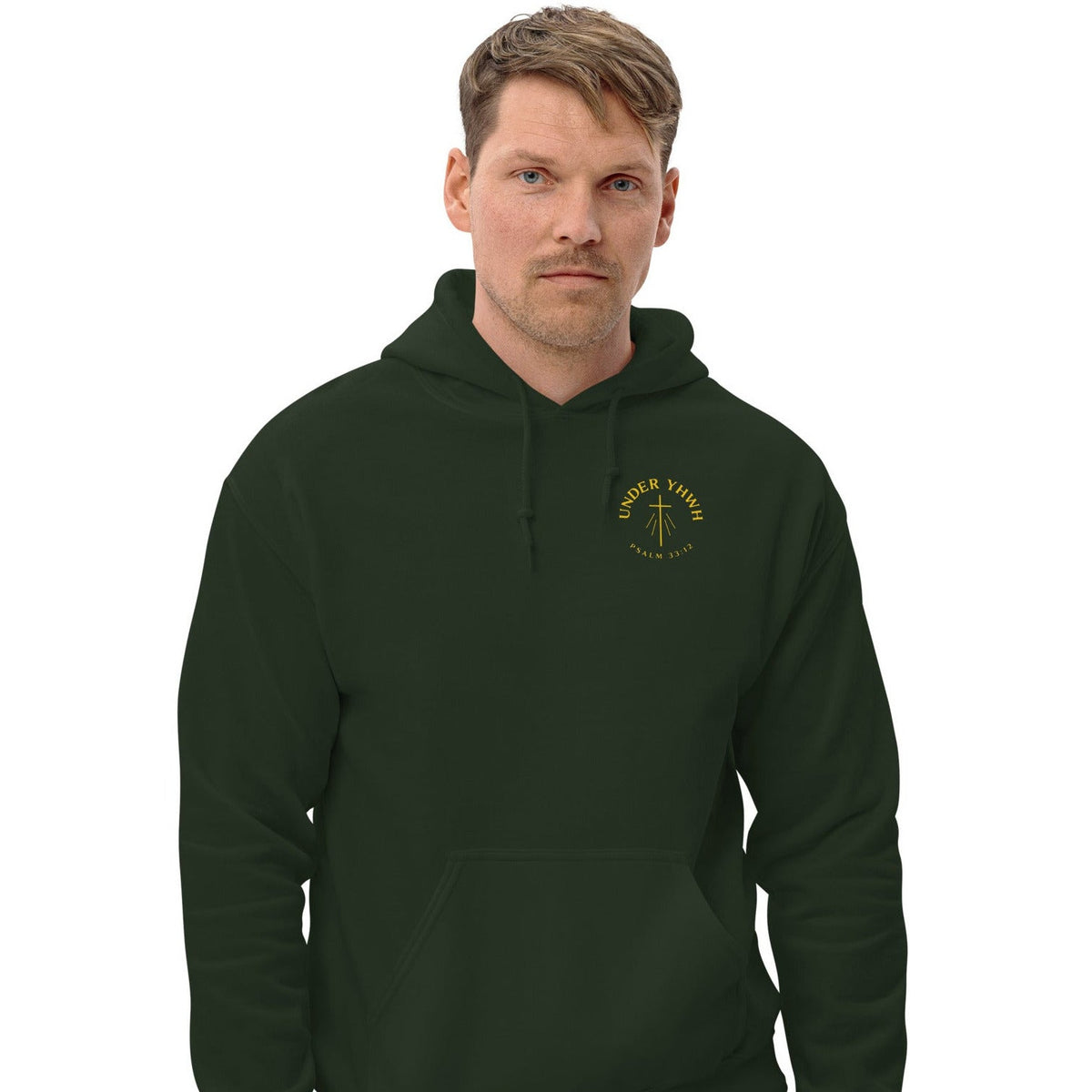 Under YHWH Banner Hoodie - Forest Green - Front View 2