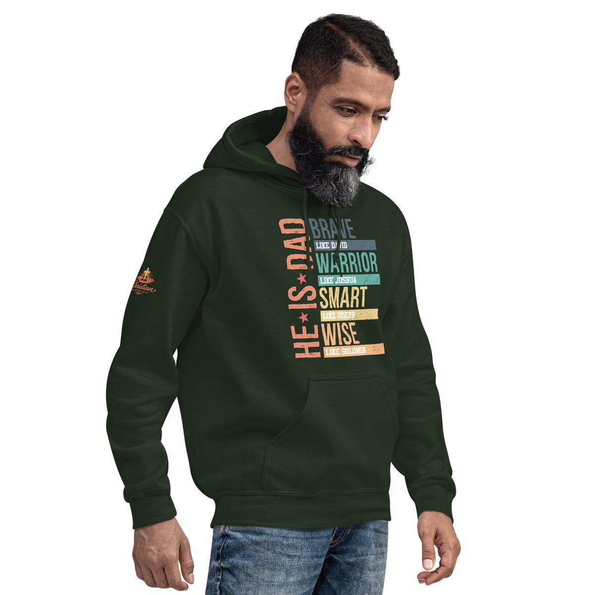 He is Dad Hoodie - Forest Green - Right Front View