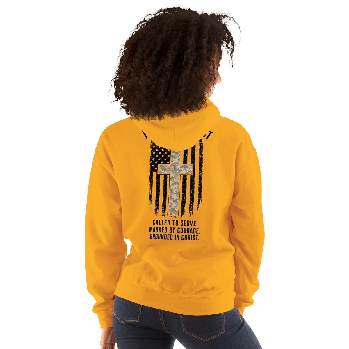 Heroes in Christ Marines Desert Camo Hoodie - Gold - Back View