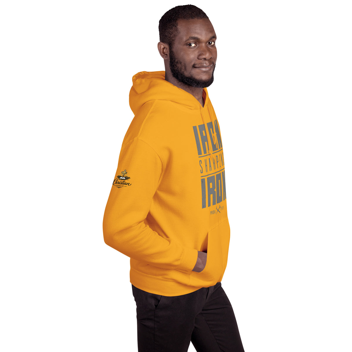 Men's Iron Sharpens Iron Hoodie - Gold - Right Front View