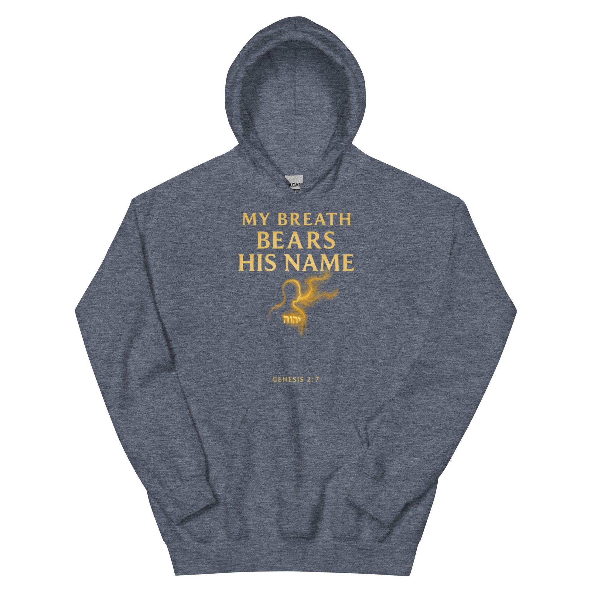 My Breath Bears His Name Hoodie - Heather Sport Dark Navy - Front View