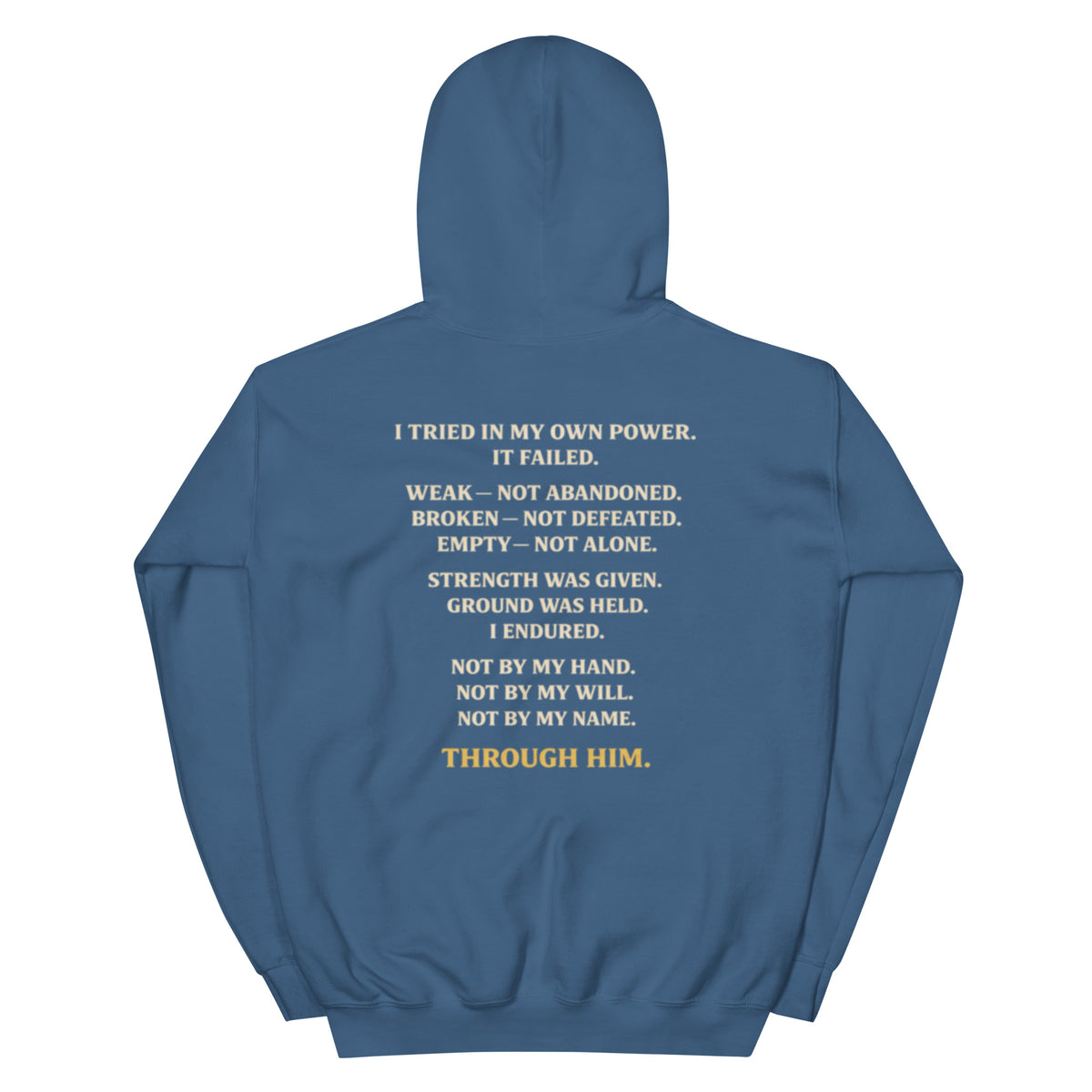 Through Him Women's Hoodie - Indigo Blue - Back View