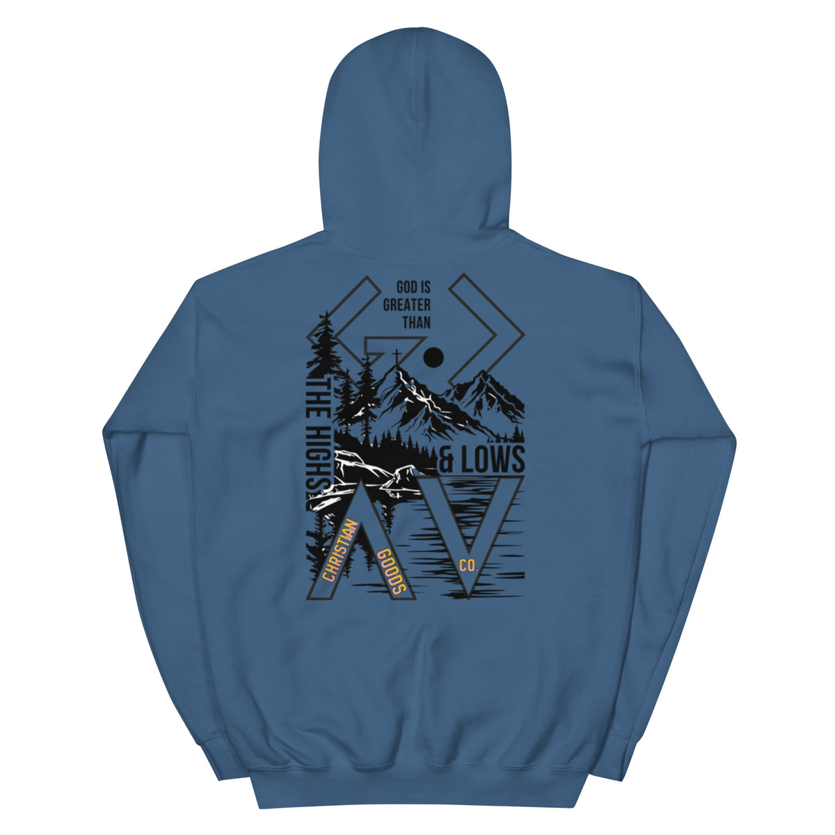 God is Greater Than Hoodie - Indigo Blue - Back View