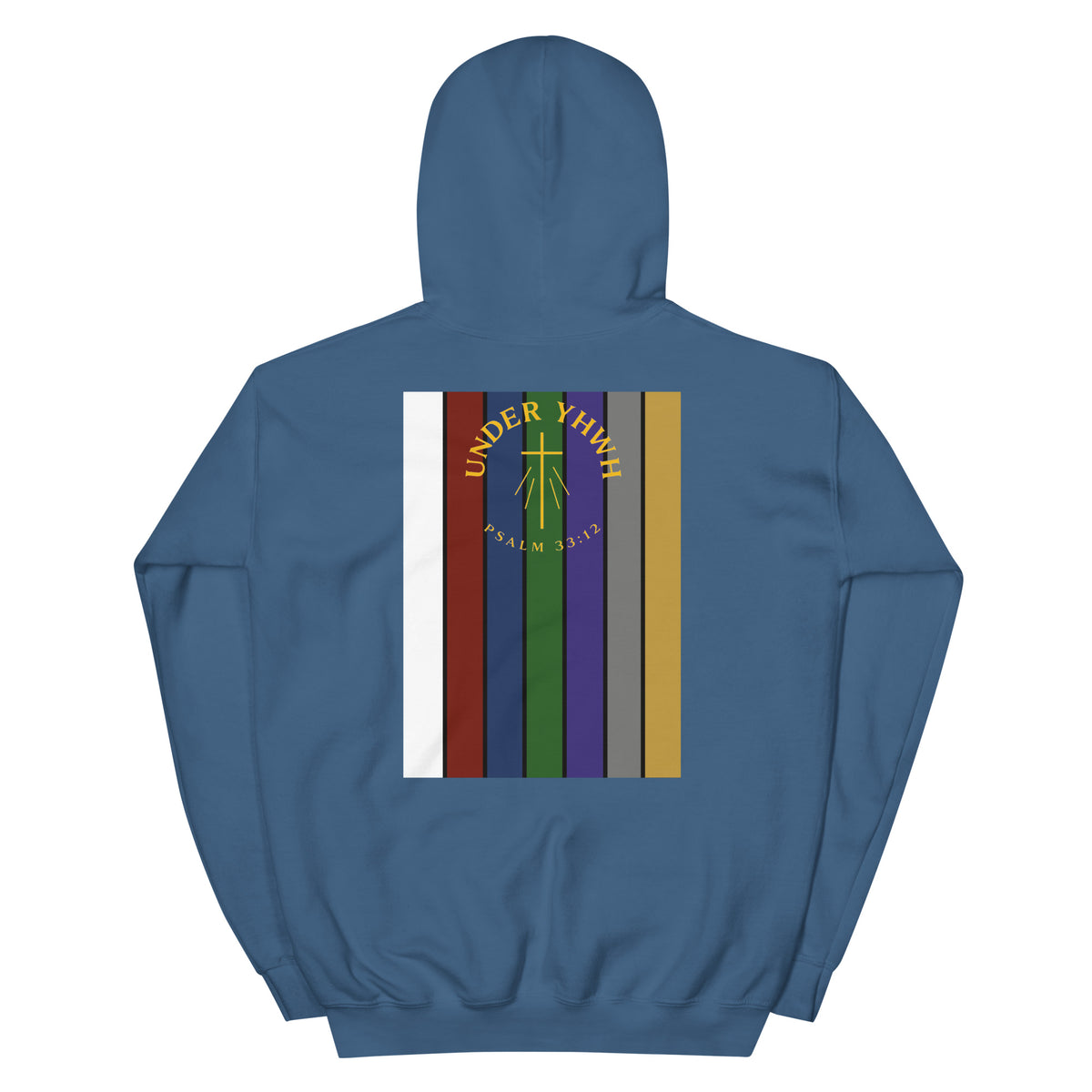 Under YHWH Banner Hoodie - Indigo Blue - Back View