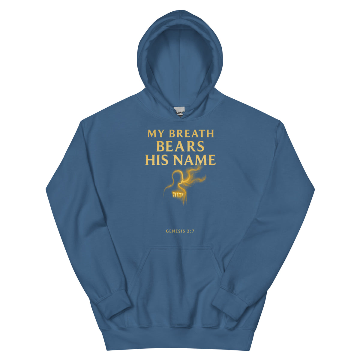 My Breath Bears His Name Hoodie - Indigo Blue - Front View