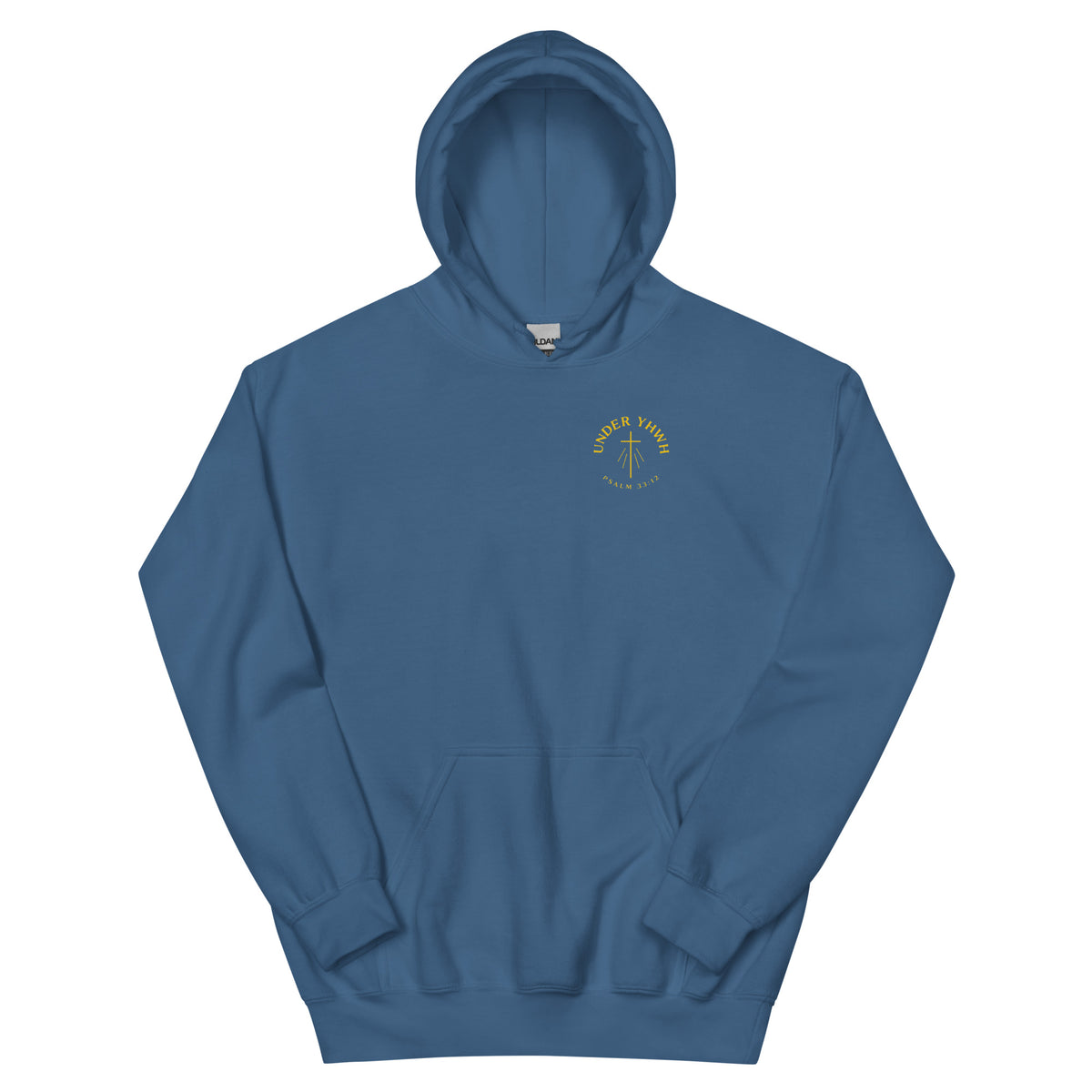 Under YHWH Banner Hoodie - Indigo Blue - Front View