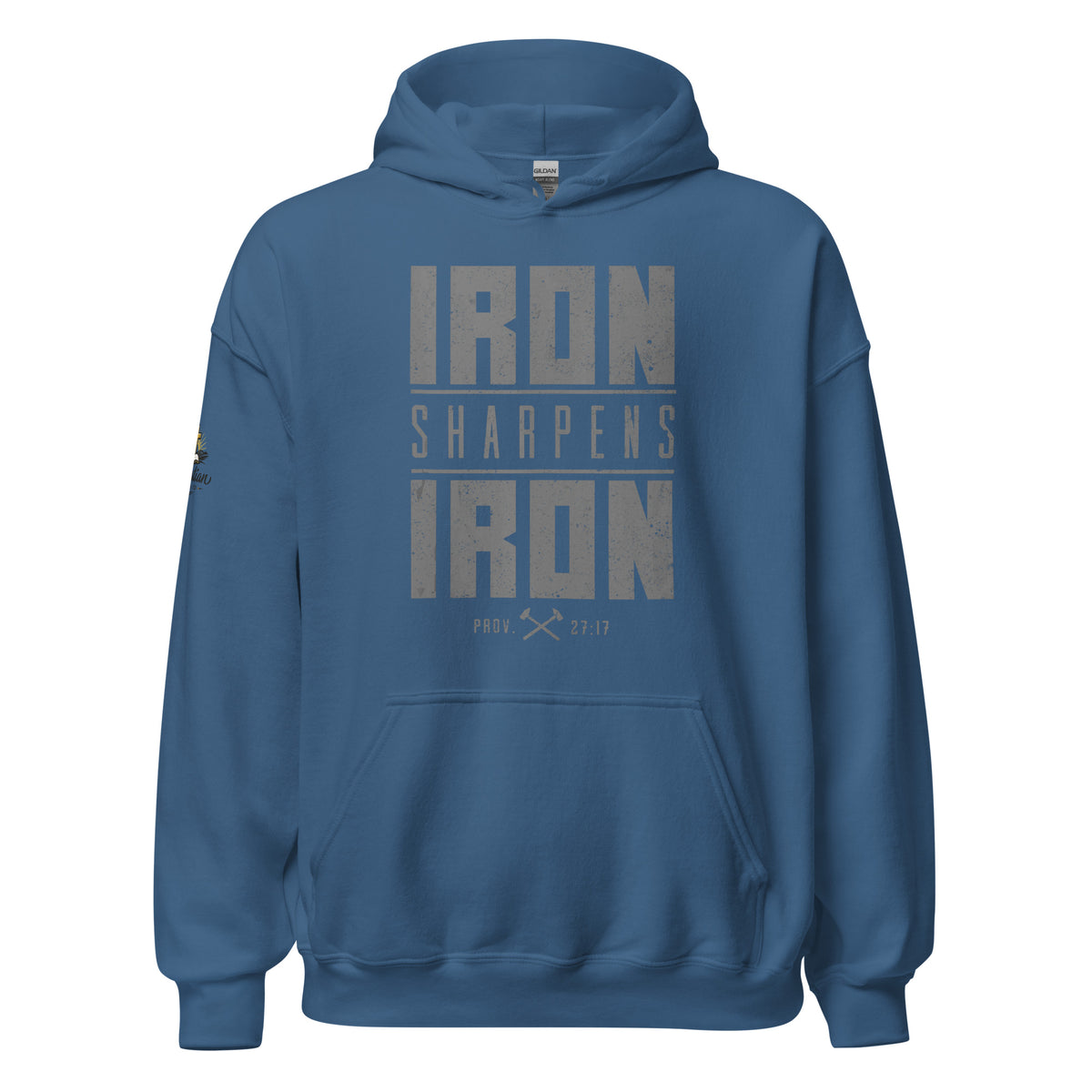 Men's Iron Sharpens Iron Hoodie - Indigo Blue - Front View
