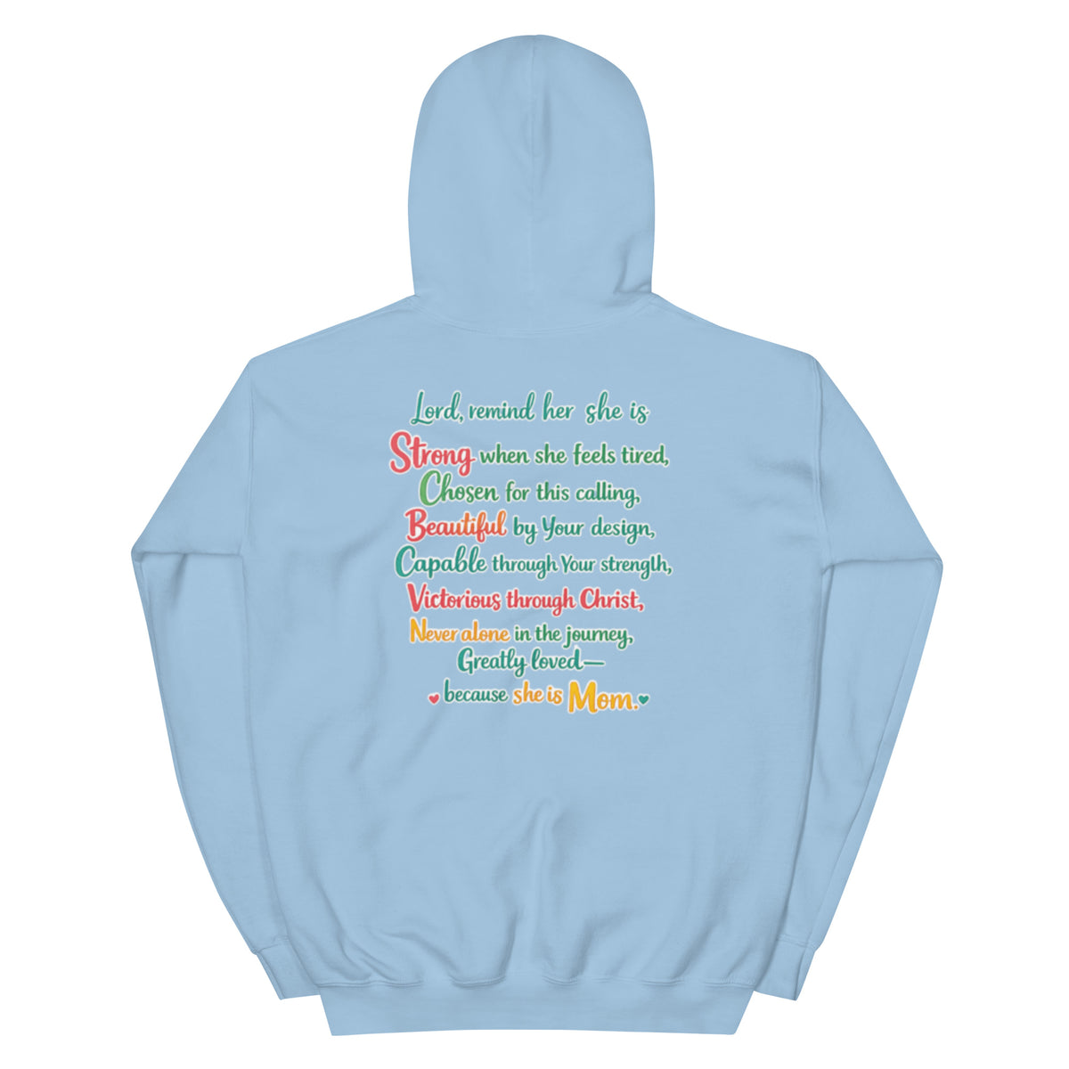 She is Mom Hoodie - Light Blue - Back View
