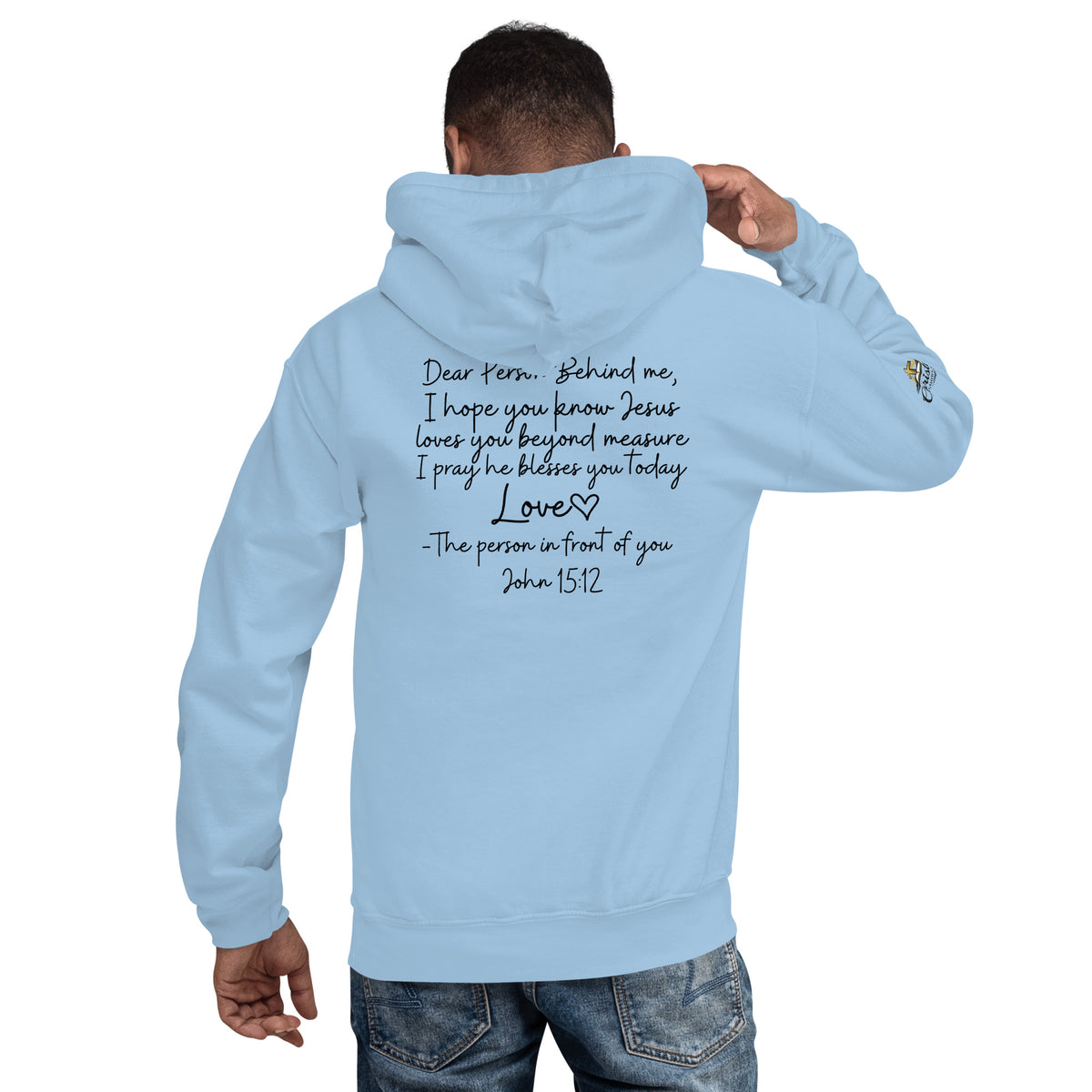 Love Like Jesus Hoodie - Light Blue - Back View