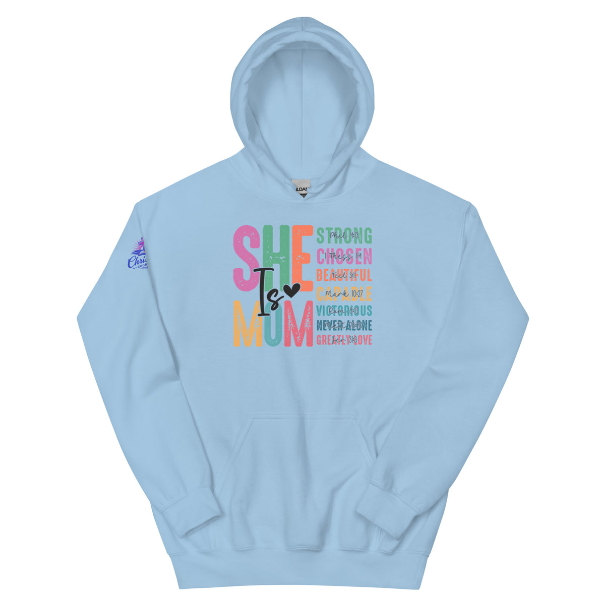 She is Mom Hoodie - Light Blue - Front View