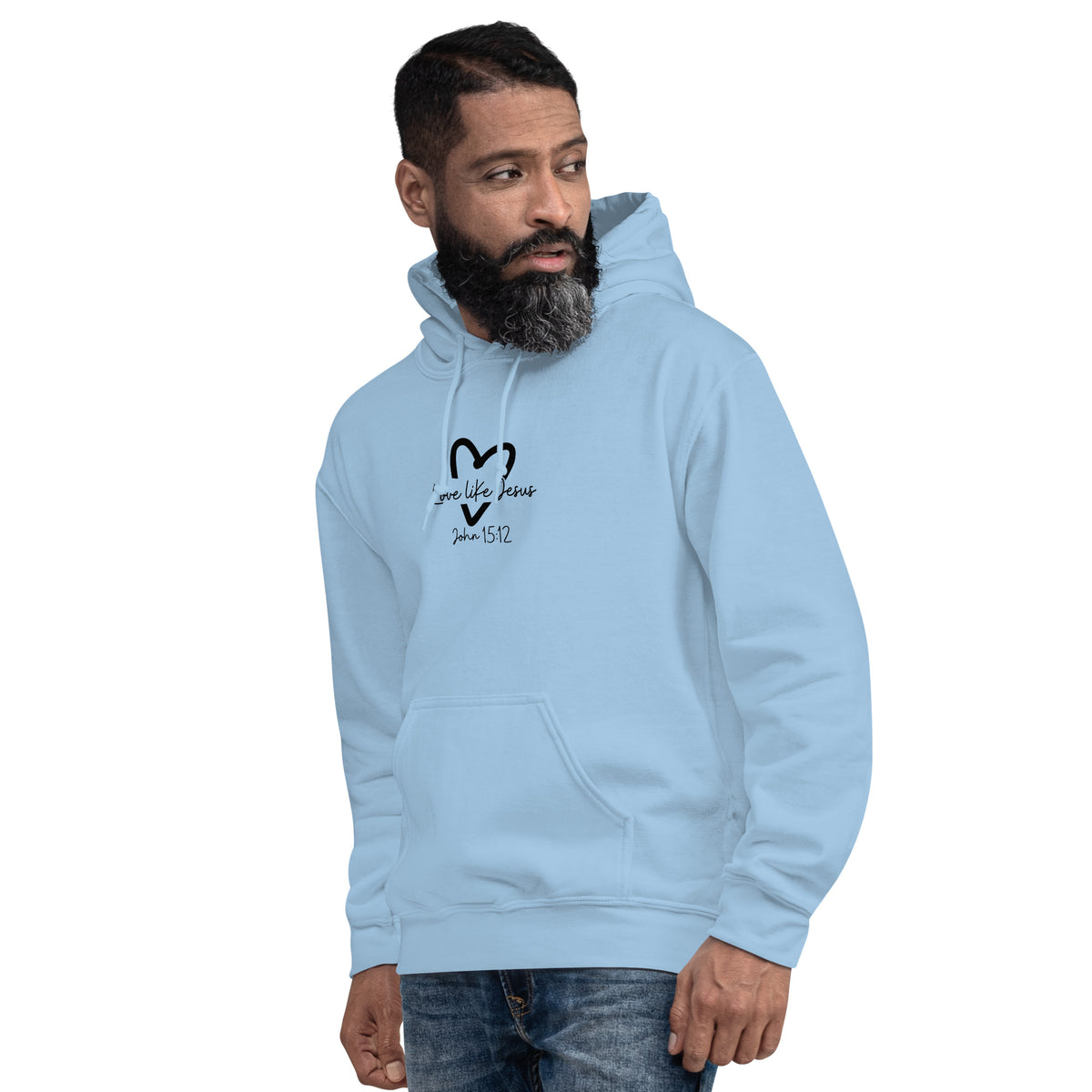 Love Like Jesus Hoodie - Light Blue - Left Front View