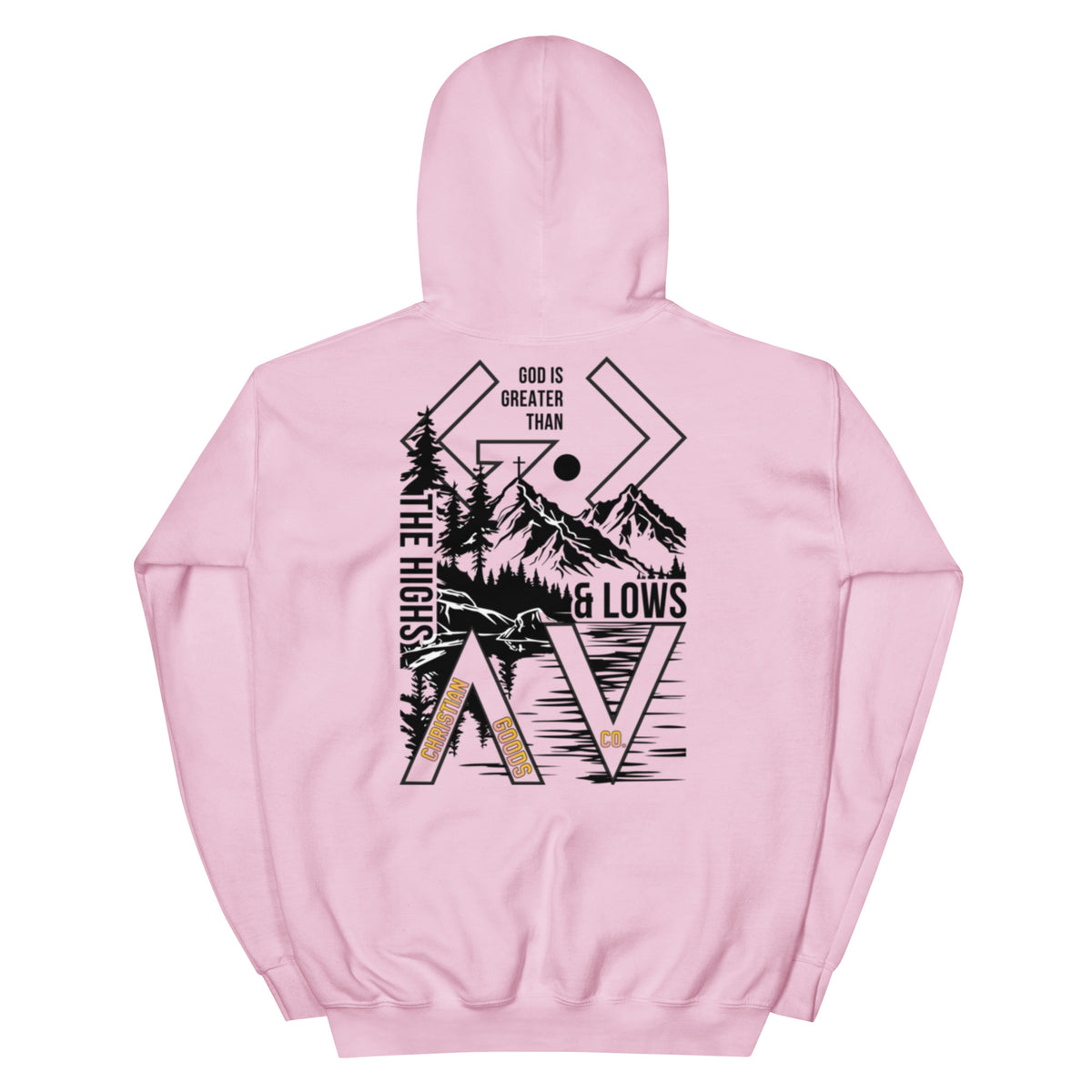 God is Greater Than Hoodie - Light Pink - Back View