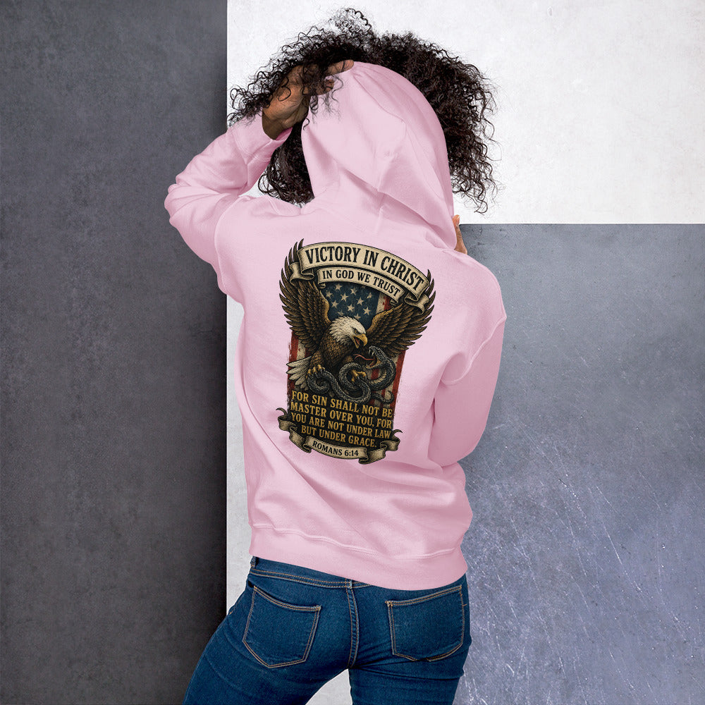 Victory in Christ Hoodie - Light Pink - Back View