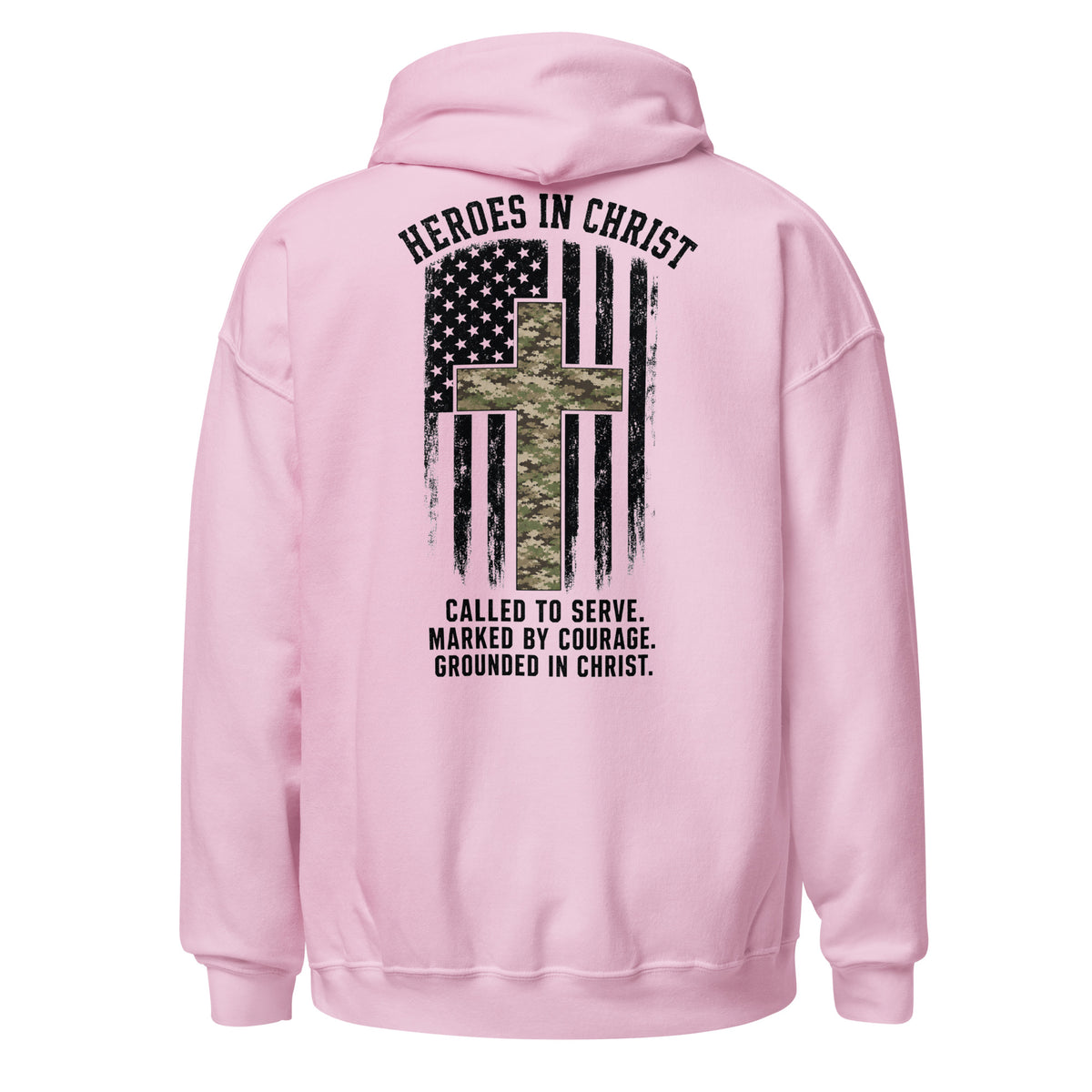 Heroes in Christ Army & Air Force Camo Hoodie - Light Pink - Back View