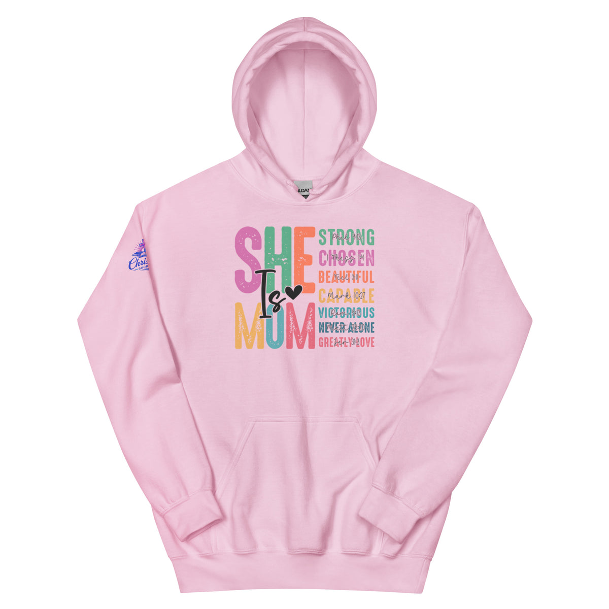 She is Mom Hoodie - Light Pink - Front View