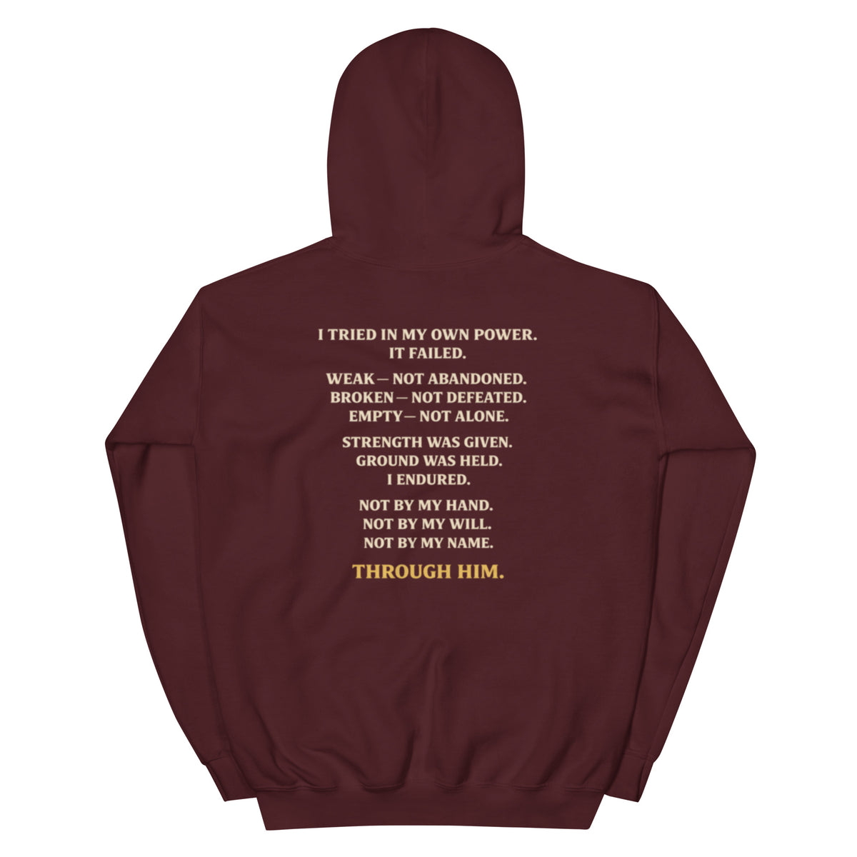 Through Him Men's Hoodie - Maroon - Back View