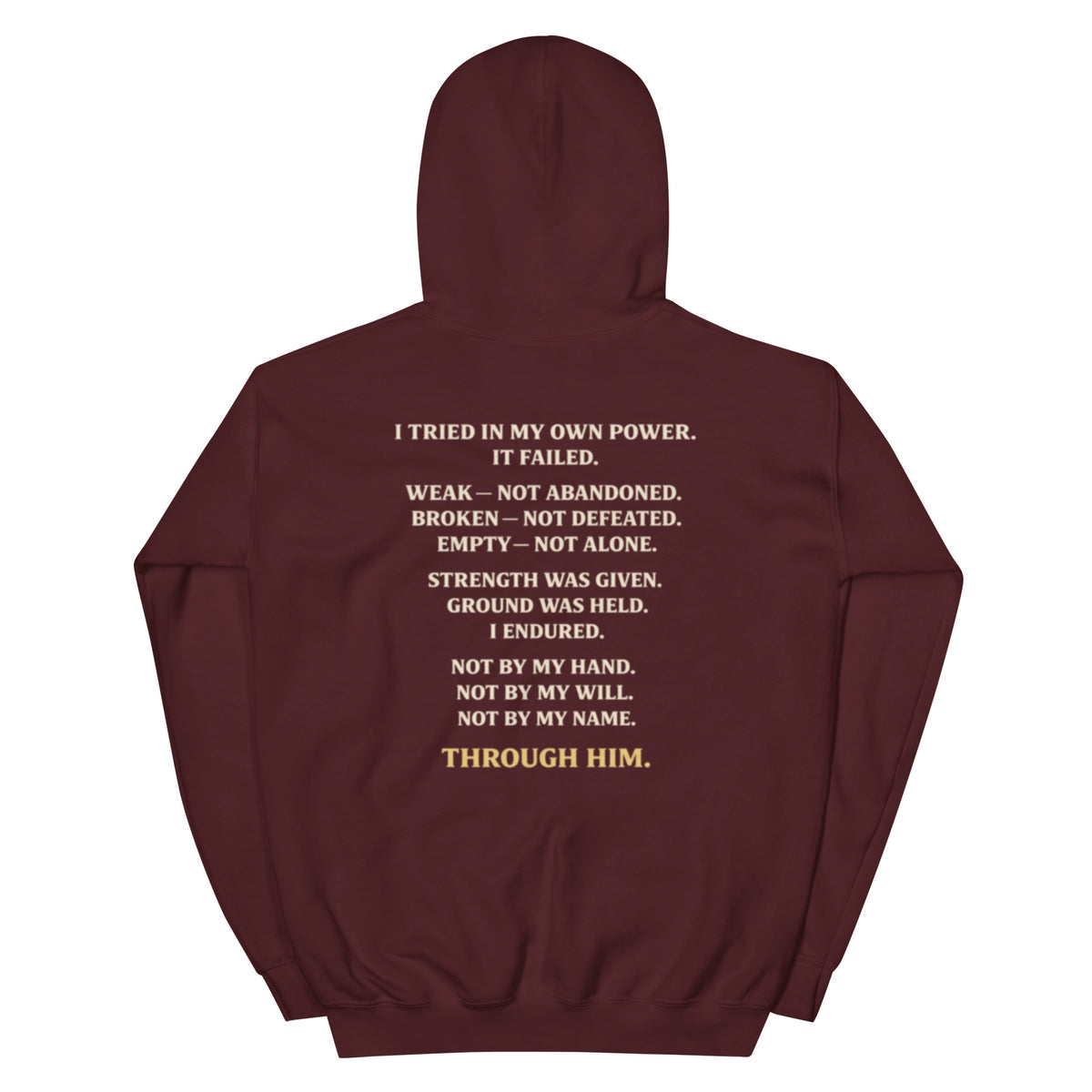 Through Him Women's Hoodie - Maroon - Back View 2