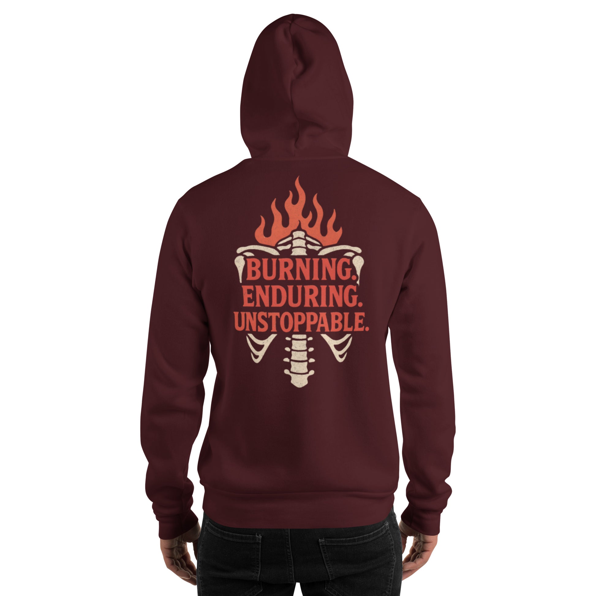 Fire in My Bones Hoodie - Maroon - Back View
