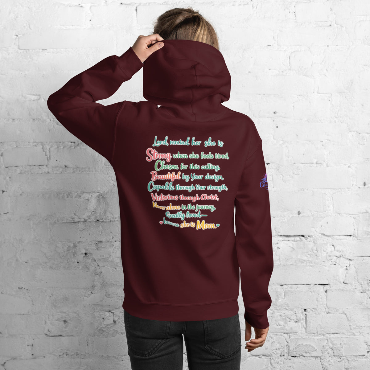 She is Mom Hoodie - Maroon - Back View 2