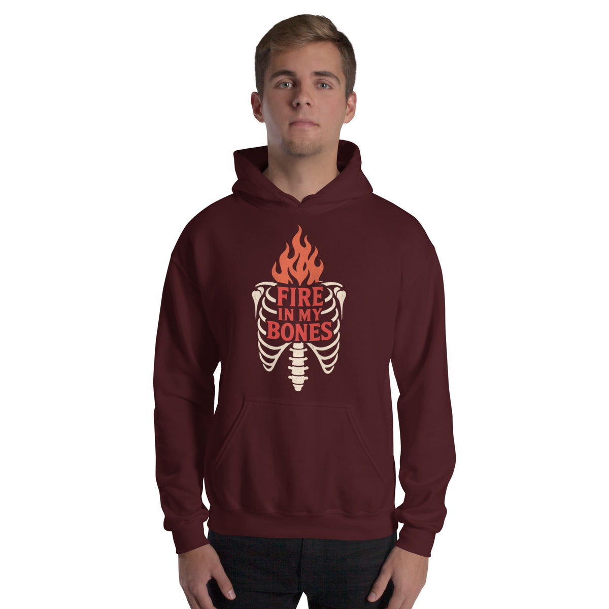 Fire in My Bones Hoodie - Maroon - Front View 2