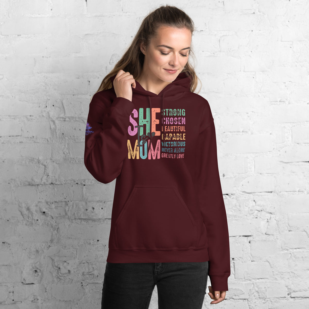 She is Mom Hoodie - Maroon - Front View