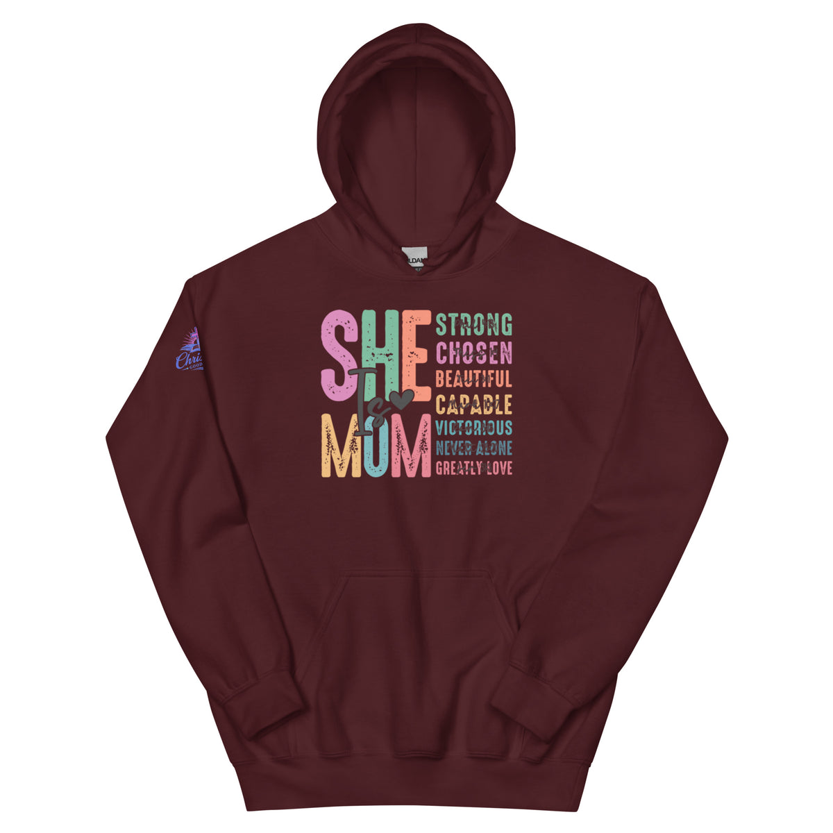 She is Mom Hoodie - Maroon - Front View 2